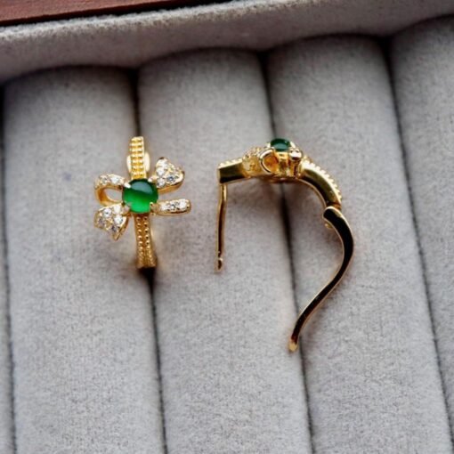 Natural jadeite Stud Earrings /Sterling 925-Silver 18k Gold-Plated green jade Studs/Customize gift box/anniversary gift/Dainty Bow earrings - Image 4