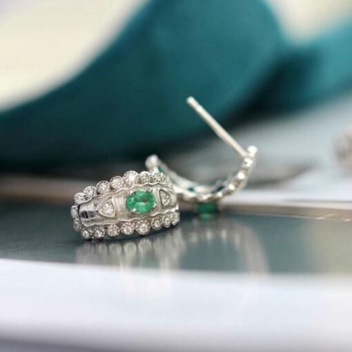 Natural emerald Stud Earrings /Sterling 925 Silver 18K Gold-Plated emerald Studs/Customize gift box/May birthstone gift/anniversary gift - Image 4