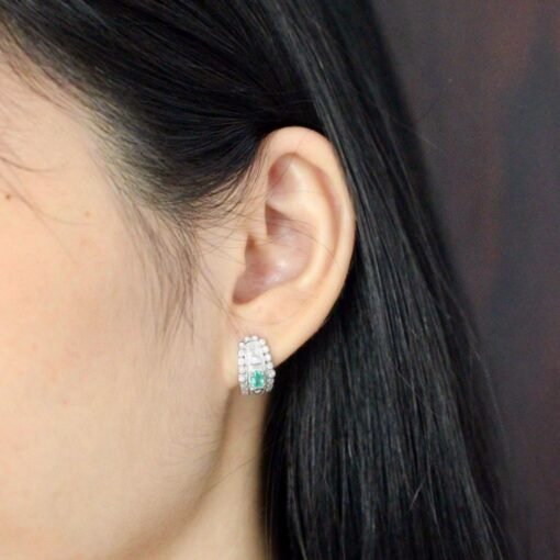 Natural emerald Stud Earrings /Sterling 925 Silver 18K Gold-Plated emerald Studs/Customize gift box/May birthstone gift/anniversary gift - Image 2
