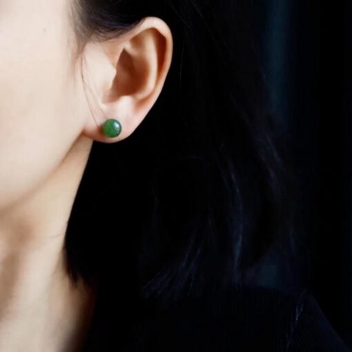 Natural green jade Stud Earrings/18K Gold  green Nephrite Studs/Customize gift box/anniversary gift/minimalist jade earrings/unique gift for - Image 2