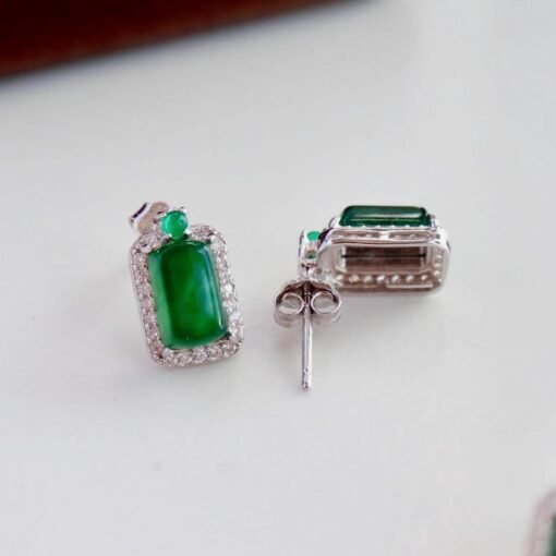 Natural jadeite Stud Earrings /Sterling 925 Silver 18k Gold-Plated green jade Studs/Customize gift box/anniversary gift/Dainty jade earrings - Image 4