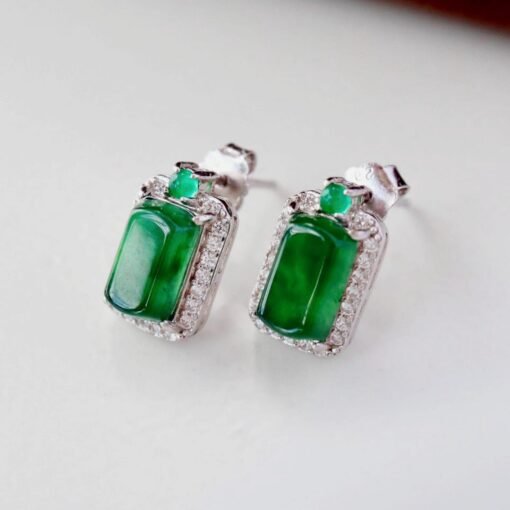 Natural jadeite Stud Earrings /Sterling 925 Silver 18k Gold-Plated green jade Studs/Customize gift box/anniversary gift/Dainty jade earrings - Image 5