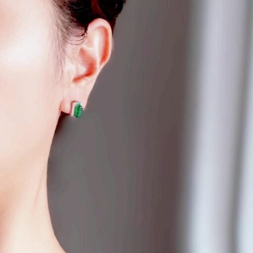 Natural jadeite Stud Earrings /Sterling 925 Silver 18k Gold-Plated green jade Studs/Customize gift box/anniversary gift/Dainty jade earrings - Image 2