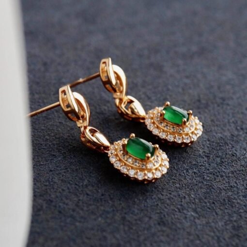 Natural green jadeite dangle Earrings/Sterling 925Silver 18KGold-Plated jade drops/Customize gift box/anniversary gift/retro raw jade drops - Image 5