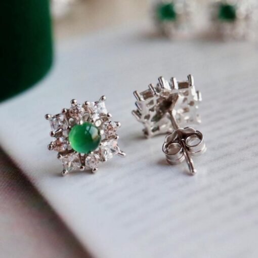 Natural jadeite Stud Earrings /Sterling 925 Silver 18k Gold-Plated green jade Studs/Customize gift box/anniversary gift/classic earrings - Image 4
