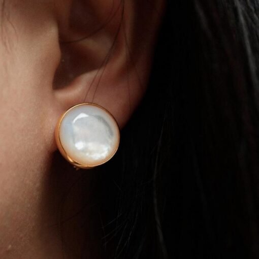 Natural white mother-of-pearl stud Earrings/Sterling 925Silver 18KGold-Plated vintage stud/Customize gift box/anniversary/minimalist studs - Image 2