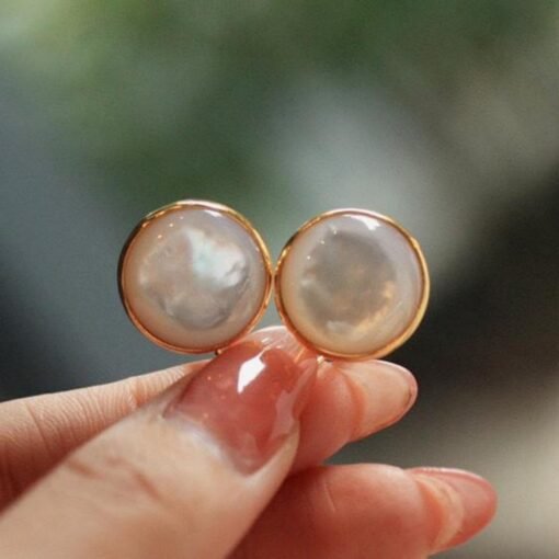 Natural white mother-of-pearl stud Earrings/Sterling 925Silver 18KGold-Plated vintage stud/Customize gift box/anniversary/minimalist studs - Image 3