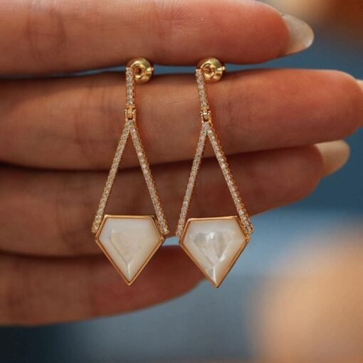 Natural white mother-of-pearl trop Earrings/Sterling 925Silver 18KGold-Plated vintage white mother-of-pearl dangles/Customize gift box/retro - Image 3