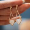 Natural white mother-of-pearl trop Earrings/Sterling 925Silver 18KGold-Plated vintage white mother-of-pearl dangles/Customize gift box/retro