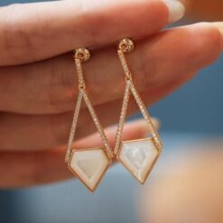 Natural white mother-of-pearl trop Earrings/Sterling 925Silver 18KGold-Plated vintage white mother-of-pearl dangles/Customize gift box/retro