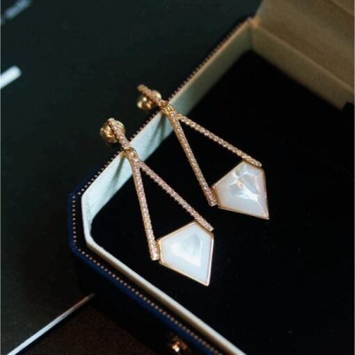 Natural white mother-of-pearl trop Earrings/Sterling 925Silver 18KGold-Plated vintage white mother-of-pearl dangles/Customize gift box/retro - Image 4