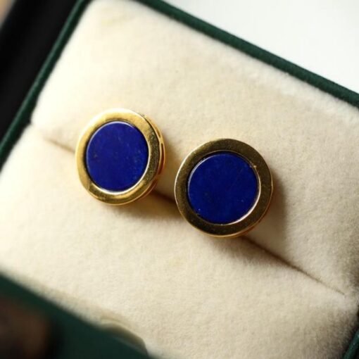 Natural Lapis lazuli Stud Earrings /Sterling 925-Silver Gold-Plated round Lapis lazuli Studs/Customize gift box/anniversary gift/minimalist - Image 5