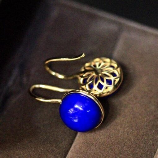 Natural Lapis lazuli dangle Earrings/Sterling 925-Silver Gold-Plated round Lapis lazuli drops/Customize gift box/anniversary gift for her - Image 4
