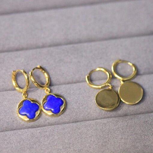 Natural Lapis lazuli dangle Earrings/Sterling 925-Silver Gold-Plated Four-leaf clover Lapis lazuli drops/Customize gift box/anniversary gift - Image 4
