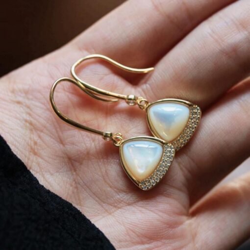 Natural white shell dangle Earrings/Sterling 925Silver 18KGold-Plated shell drops/Customize gift box/anniversary gift/vintage earrings gift - Image 4