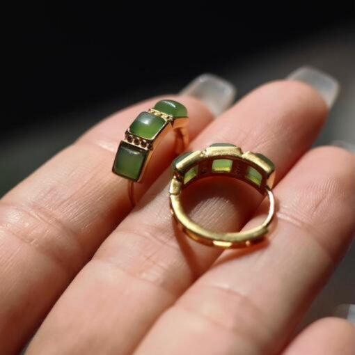 Natural green jade Stud Earrings /Sterling 925-Silver 18KGold-Plated green Nephrite Studs/Customize gift box/anniversary gift/retro court - Image 4