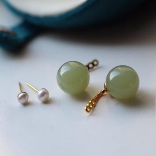 Natural jade Stud Earrings/Sterling 925 Silver 18K Gold-Plated Nephrite Studs/Customize gift box/anniversary gift/unique design earrings - Image 3