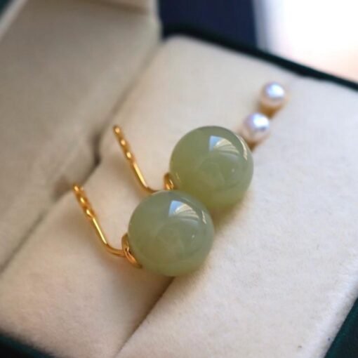 Natural jade Stud Earrings/Sterling 925 Silver 18K Gold-Plated Nephrite Studs/Customize gift box/anniversary gift/unique design earrings - Image 5