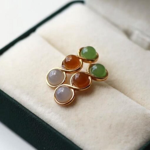 Natural rainbow jade Stud Earrings /Sterling 925-Silver 18KGold-Plated white and red Nephrite Studs/Customize gift box/anniversary gift - Image 3