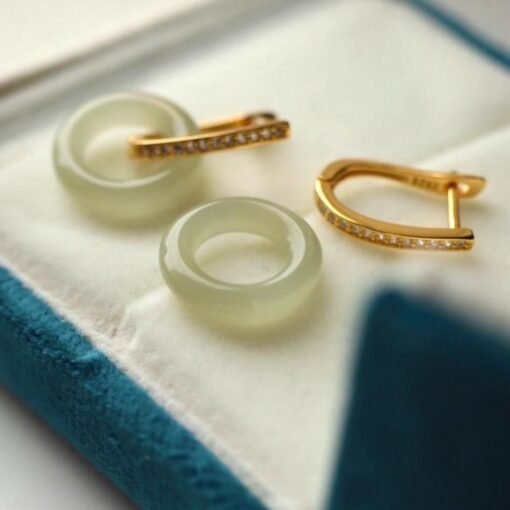 Natural jade Earrings/Sterling 925 Silver 18K Gold-Plated Nephrite Studs/Customize gift box/anniversary gift for her/a versatile earring - Image 2