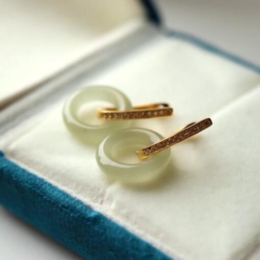 Natural jade Earrings/Sterling 925 Silver 18K Gold-Plated Nephrite Studs/Customize gift box/anniversary gift for her/a versatile earring - Image 5