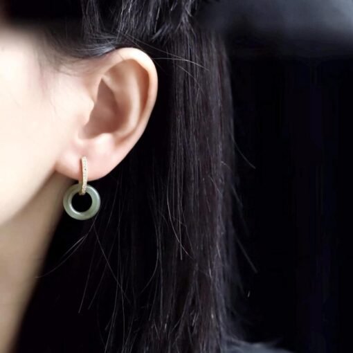Natural jade Earrings/Sterling 925 Silver 18K Gold-Plated Nephrite Studs/Customize gift box/anniversary gift for her/a versatile earring - Image 3