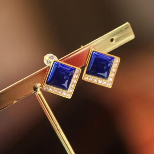Natural Lapis lazuli Stud Earrings /Sterling 925-Silver Gold-Plated cushion Lapis lazuli Studs/Customize gift box/anniversary gift/dainty - Image 3