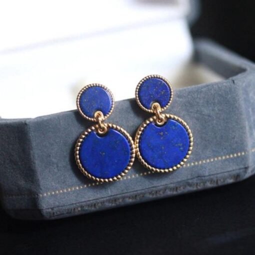 Natural Lapis lazuli dangle Earrings/Sterling 925-Silver Gold-Plated round Lapis lazuli drops/Customize gift box/anniversary gift for her - Image 3