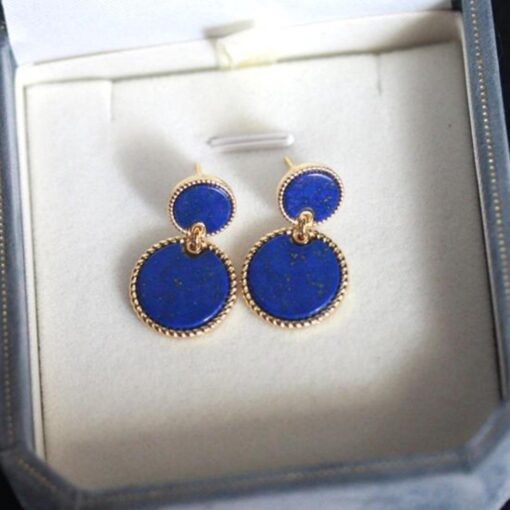 Natural Lapis lazuli dangle Earrings/Sterling 925-Silver Gold-Plated round Lapis lazuli drops/Customize gift box/anniversary gift for her - Image 5