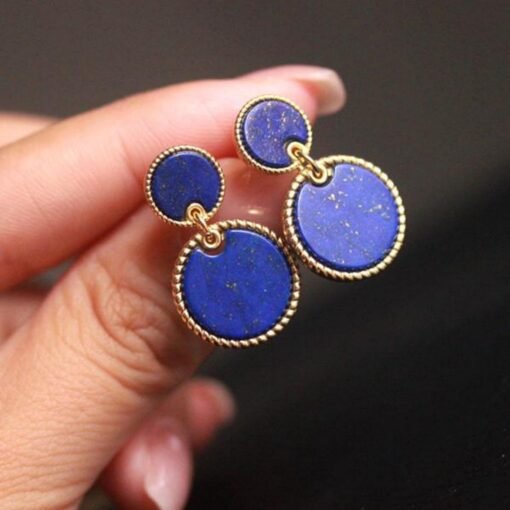 Natural Lapis lazuli dangle Earrings/Sterling 925-Silver Gold-Plated round Lapis lazuli drops/Customize gift box/anniversary gift for her - Image 4
