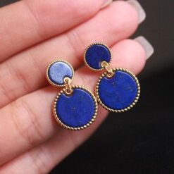 Natural Lapis lazuli dangle Earrings/Sterling 925-Silver Gold-Plated round Lapis lazuli drops/Customize gift box/anniversary gift for her