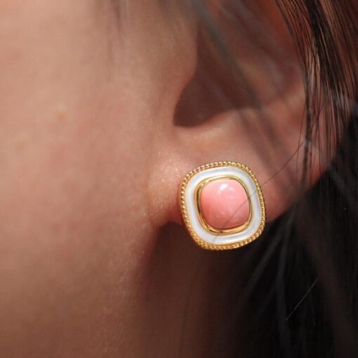 Natural Queen Conch Stud Earrings/Sterling 925 Silver 18K Gold-Plated Queen Conch Studs with White Mother of Pearl/Customize gift box - Image 2