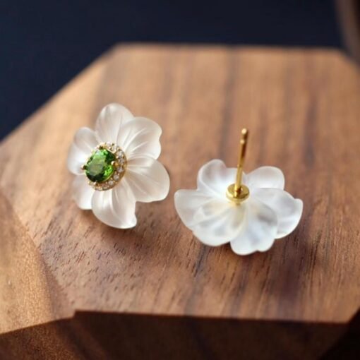 Natural Diopside Stud Earrings with white crystal/Sterling 925Silver 18K Gold-Plated crystal floral Stud/Customize gift box/anniversary gift - Image 4