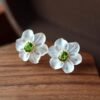 Natural Diopside Stud Earrings with white crystal/Sterling 925Silver 18K Gold-Plated crystal floral Stud/Customize gift box/anniversary gift