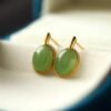 Natural green jade Earrings/Sterling 925 Silver 18K Gold-Plated oval jade drops/Customize gift box/anniversary gift/retro earrings/vintage