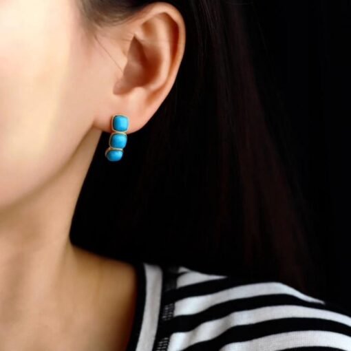 Genuine Turquoise Earrings /Sterling 925Silver 18KGold-Plated Turquoise studs/Customize gift box/December birthstone gift/anniversary gift - Image 2