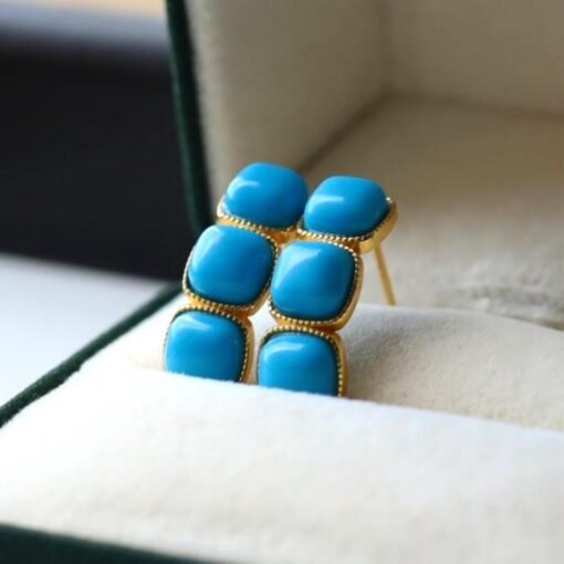 Genuine Turquoise Earrings /Sterling 925Silver 18KGold-Plated Turquoise studs/Customize gift box/December birthstone gift/anniversary gift - Image 3