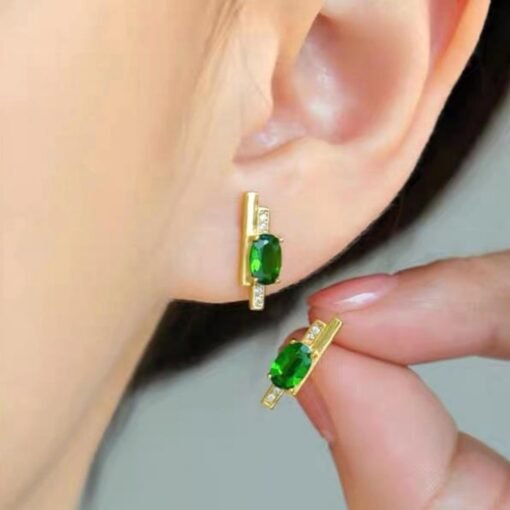Natural Diopside Stud Earrings/Sterling 925Silver 18K Gold-Plated real oval diopside Stud/Customize gift box/anniversary gift/musical note - Image 2