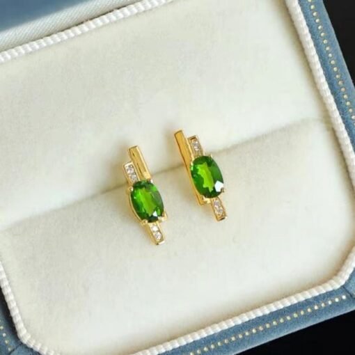 Natural Diopside Stud Earrings/Sterling 925Silver 18K Gold-Plated real oval diopside Stud/Customize gift box/anniversary gift/musical note - Image 3