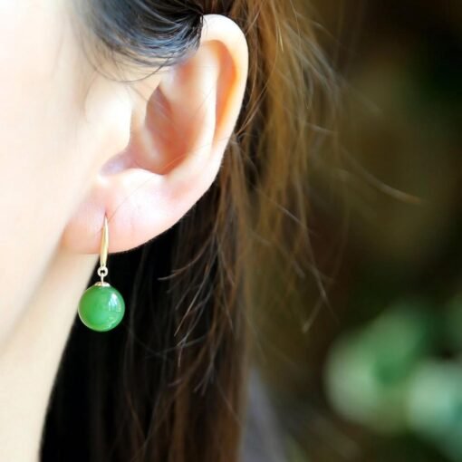 Genuine green jade dangle Earrings/Sterling 925-Silver 18KGold-Plated green jade drops/Customize gift box/anniversary gift/unique gift - Image 2