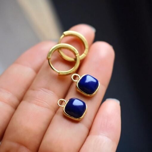 Natural Lapis lazuli dangle Earrings/Sterling 925 Silver 18k Gold-Plated Lapis lazuli drops/Customize gift box/Two ways to wear it/gift for - Image 2