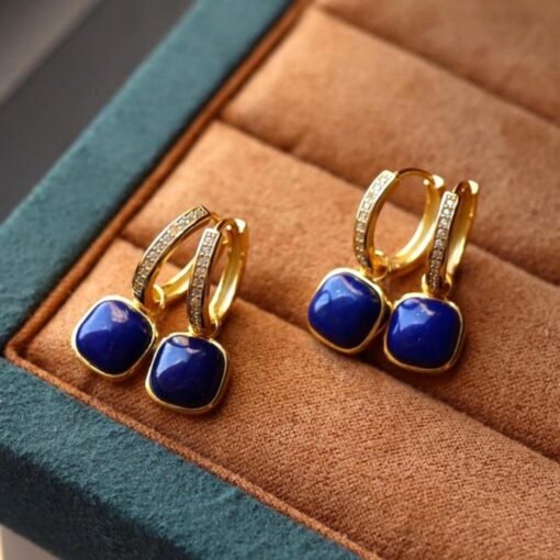 Natural Lapis lazuli dangle Earrings/Sterling 925 Silver 18k Gold-Plated Lapis lazuli drops/Customize gift box/Two ways to wear it/gift for - Image 5