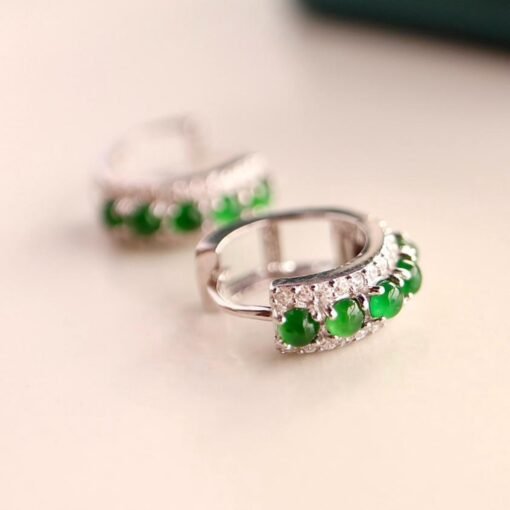 Natural green jade hoop Earrings /Sterling 925-Silver 18KGold-Plated green jadeite hoops/Customize gift box/anniversary gift/retro court - Image 4