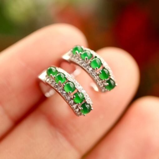 Natural green jade hoop Earrings /Sterling 925-Silver 18KGold-Plated green jadeite hoops/Customize gift box/anniversary gift/retro court - Image 2