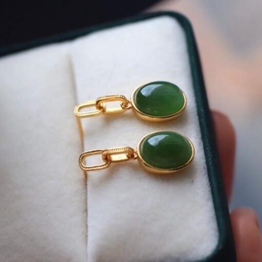Genuine green jade dangle Earrings/Sterling 925-Silver 18KGold-Plated green oval jade drops/Customize gift box/anniversary gift/unique gift - Image 5