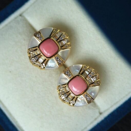 Natural Queen Conch Stud Earrings/Sterling 925 Silver 18K Gold-Plated Queen Conch Studs with White Mother of Pearl/Customize gift box - Image 3