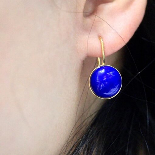 Natural Lapis lazuli dangle Earrings/Sterling 925-Silver Gold-Plated round Lapis lazuli drops/Customize gift box/anniversary gift for her - Image 2