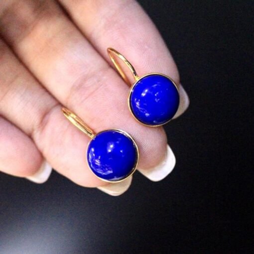 Natural Lapis lazuli dangle Earrings/Sterling 925-Silver Gold-Plated round Lapis lazuli drops/Customize gift box/anniversary gift for her - Image 3