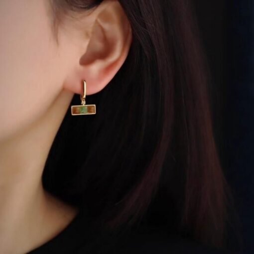 Natural rainbow jade dangle Earrings /Sterling 925 Silver 18K Gold-Plated nephrite drops/Customize gift box/unique anniversary gift for her - Image 3