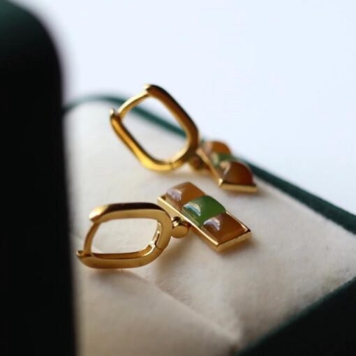 Natural rainbow jade dangle Earrings /Sterling 925 Silver 18K Gold-Plated nephrite drops/Customize gift box/unique anniversary gift for her - Image 2
